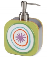 Jazz it up! A bold motif of swirls and florals in a lively palette gives this All That Jazz soap and lotion dispenser a fun and carefree appeal that's full of flair.