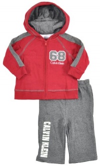 Calvin Klein Infant Boys Burgundy & Charcoal Gray 2Pc Pant Set (24M)