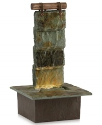 Soothe yourself in your surroundings. An artful landscape combines natural stone and copper accents with a waterfall flow illuminated by subtle lighting. A simple look & listen at this fountain calms and relaxes. 1-year warranty. Model WFL-SLFA.