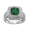 Jewelili Sterling Silver Ring with Genuine Zambian Emerald and 1/10 cttw Diamond