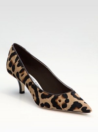 Leopard-print haircalf adds edge to this demurely-heeled design.Stacked heel, 2 (50mm) Pointed toe Leather lining and sole Padded insole Made in Italy Fur origin: ItalyOUR FIT MODEL RECOMMENDS ordering one half size up as this style runs small. 