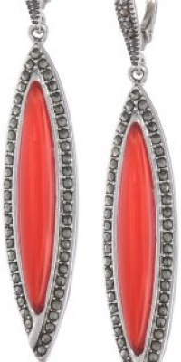 Judith Jack True Colors Sterling Silver Marcasite and Coral Linear Drop Earrings