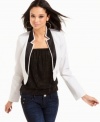 Baby Phat takes a menswear-inspired tuxedo blazer and turns it into a girl's dream. With its colorblocked lapel and sleek, asymmetrical hem, this layer finishes your look with serious polish.