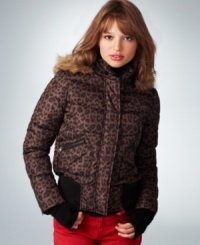 Get your bold, snow-bunny style on in Maralyn & Me's hooded, leopard-print puffer! Exposed zippers at the pockets and cuffs give this layer legit urban flavor.