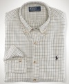 Ralph Lauren's trim-fitting button-down is constructed with a handsome tattersall pattern on comfortable cotton twill.