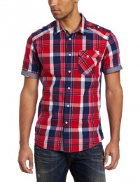 Marc Ecko Cut & Sew Men's Plaid With Chambray Trim Shirt