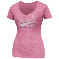 MLB Womens Philadelphia Phillies Winners Appeal Cardinal Melange Short Sleeve Deep V-Neck Tee By Majestic