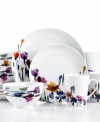 Paint the picture. The dreamy Watercolor Garden dinnerware set features impressionistic blooms on a fresh white, totally durable porcelain canvas from Gourmet Basics by Mikasa.