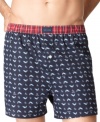 What a fine kettle of fish this is: Woven boxer shorts from Tommy Hilfiger in all-over fish novelty print.