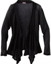 Splendid Girls 7-16 Foil Loose Knit Wrap Hoodie, Black, 14