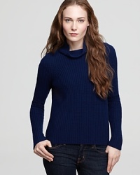 A solid rib knit blended from wool and yak in a shrunken turtleneck style.