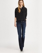 Classic five-pocket bootcut in stretch denim with light fading and whiskers.THE FITFitted through hips and thighs Flares slightly from knee to hem Rise, about 8 Inseam, about 34 THE DETAILSZip fly Five-pocket style Signature stitching on back pockets Minimal distressing Cotton/elastene; machine wash Imported Please note: Distressed pattern may vary.