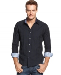 Add interest to any outfit you're wearing with this contrast-detailed shirt from Tasso Elba.