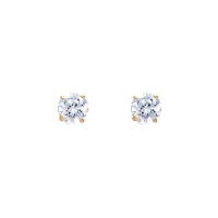 14K Yellow Gold 4mm Round CZ Solitaire Basket Stud Earrings with Screw-back