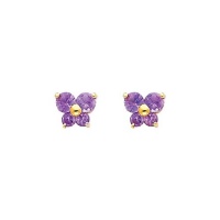 14K Yellow Gold February CZ Birthstone Butterfly Stud Earrings for Baby and Children (Amethyst, Purple)