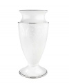 A beautiful porcelain vase with a light detailed design and platinum trim, perfect for all your floral arrangements and striking enough to stand regally all on its own.