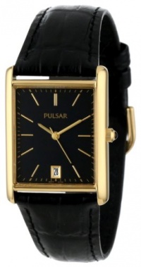 Pulsar Men's PXDA80 Gold-Tone Stainless Steel Black Leather Strap Watch