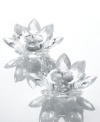 Fanciful crystal Lotus blossoms from Lighting by Desgin brighten with the soft glow of tapers or votive candles for truly beautiful, over-the-top shine. A fresh gift idea for brides-to-be!