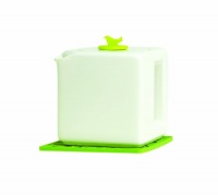 Make My Day Tea Cube Ceramic Teapot with Infuser, White with Lime Green Accent