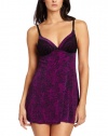 Betsey Johnson Women's Slinky Knit Lace Chemise, Freebird Foxy Fuchsia, Small