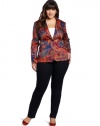 Jones New York Women's Plus-Size Fitted Printed Blazer, Admiral Navy Combo, 20W