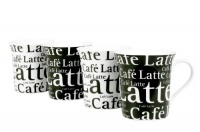 Konitz Café Latte Writing 12-Ounce Cups, Set of 4, Black,White