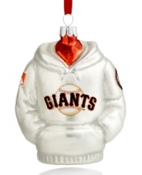 Extend baseball season well into the holidays with the MLB San Francisco Giants hoodie from Kurt Adler. With team logo on back of ornament, too.