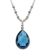 Something blue: Add dramatic flair for day or night with Swarovski's Meringue Montana crystal and rhinestone necklace. Setting and chain crafted in silver tone mixed metal. Approximate length: 15 inches. Approximate drop: 1 inch.