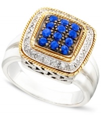 Elegant and eye-catching, Balissima by Effy Collection's sterling silver ring features 18k gold detailing and gorgeous round-cut sapphires (7/8 ct. t.w.) and diamonds (1/4 ct. t.w.).