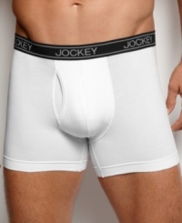 Mens cotton boxer brief by Jockey is constructed with a little elasticity to keep them in place.