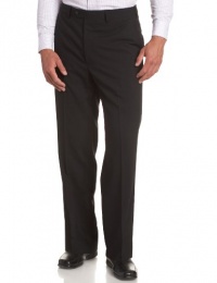 Louis Raphael LUXE Men's Washable 100% Wool Solid Flat Front Hidden Extension Dress Pant,Black,38x34