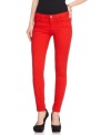 GUESS? jeans makes it red hot with a pair the color of the spiciest chili pepper! The skinny fit and ankle-cropped length gives them a touch of retro appeal.