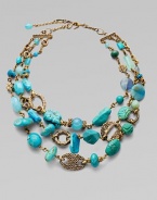 From the Trujillo Collection. A multimedia design combining nuggets and chunks and richly textured beads into a fabulous statement necklace.Turquoise and chalcedonyBronzeLength, about 19-22½ (adjustable)Hook claspMade in USA