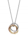 Mix and matchable style at its finest. Studio Silver's versatile tri tone pendant highlights three, interlocking rings with beaded edges. Crafted in sterling silver, 18k rose gold over sterling silver, and 18k gold over sterling silver. Approximate length: 16 inches. Approximate drop: 1/2 inch.