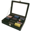 Tie Box Cuff Link Jewelry Valet Case Black Leather Glass Lid