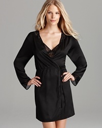 Cover up your chemise with this Calvin Klein Underwear silky robe, featuring luxe lace trim.