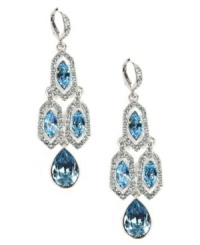 Endlessly elegant. The aqua and sapphire glass stones on Givenchy's alluring chandelier earrings ignite stunning sparkle. Set in imitation rhodium-plated mixed metal. Approximate drop: 6-1/2 inches.