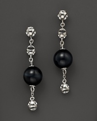 Bold sterling silver earrings set with black/blue tigers eye showcase Di MODOLO's unique Triadra cages.