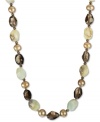 Earthy elements combine for a bohemian vibe. This pretty necklace features bronze-colored cultured freshwater pearls (9-10mm), smokey quartz (109-1/3 ct. t.w.), blue opals (122-3/8 ct. t.w.), and Swarovski Elements. Set in 18k gold over sterling silver. Approximate length: 17 inches.