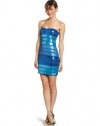 As U Wish Juniors Stripe Sequin Strapless Dress, Blue, Small