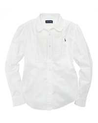 A preppy long-sleeved shirt in crisp cotton oxford is accented with a classic pintucked bib front.