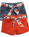 GUESS Kids Girls Big Girl Denim Short W/ Sash, MEDIUM STONE (7)