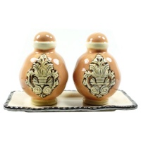 Bella Casa Florentine Floral Tabletop Salt & Pepper Shaker Set With Plate Tray