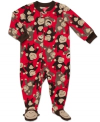 If your little monkey is jumping on the bed, settle him down by putting him into this cozy sleeper from Carter's.