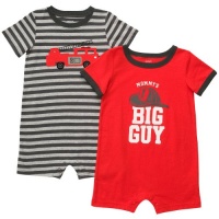 Carters Boys 3-24 Months 2 Pack Firetruck ''Mommy's Big Guy'' Romper Set (12 Months, Red)