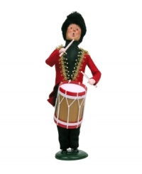 Going out with a bang, the Twelve Days of Christmas collection isn't complete without the handcrafted Twelve Drummers Drumming figurine. Dressed for the holiday, with a festive red coat from Byers' Choice.