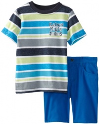 Calvin Klein Boys 2-7 Short Sleeve Striped Tee With Short, Blue, 7