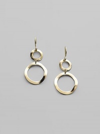 An abstract version of a wintry friend, crafted of wavy 18k gold open discs. 18k yellow gold Drop, about 2 Ear wire Imported