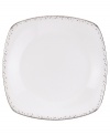 Forecast modern whimsy at meal time with Silver Mist square plates from Lenox Lifestyle dinnerware. The dishes in this collection feature shimmering droplets that trickle in from the platinum-banded edge of bright white bone china. (Clearance)