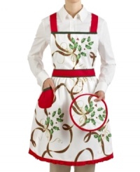 Add some Christmas spirit to your cooking with the cheery Holiday Nouveau apron from Lenox. A festive holly motif gets home cooks in the mood to roast, simmer and bake. Not shown.